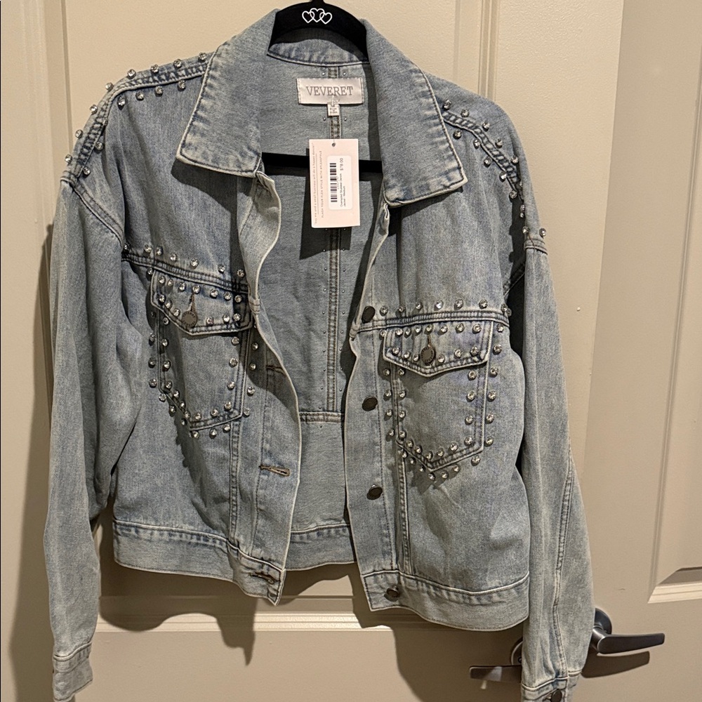 Women's Studded Denim Jacket - Gray